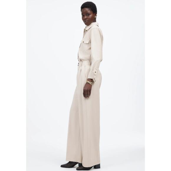 Madewell Harlow Wide-Leg Trouser 8 Pebble Stone Brushed Twill Pleated Slider Tab - Picture 3 of 10